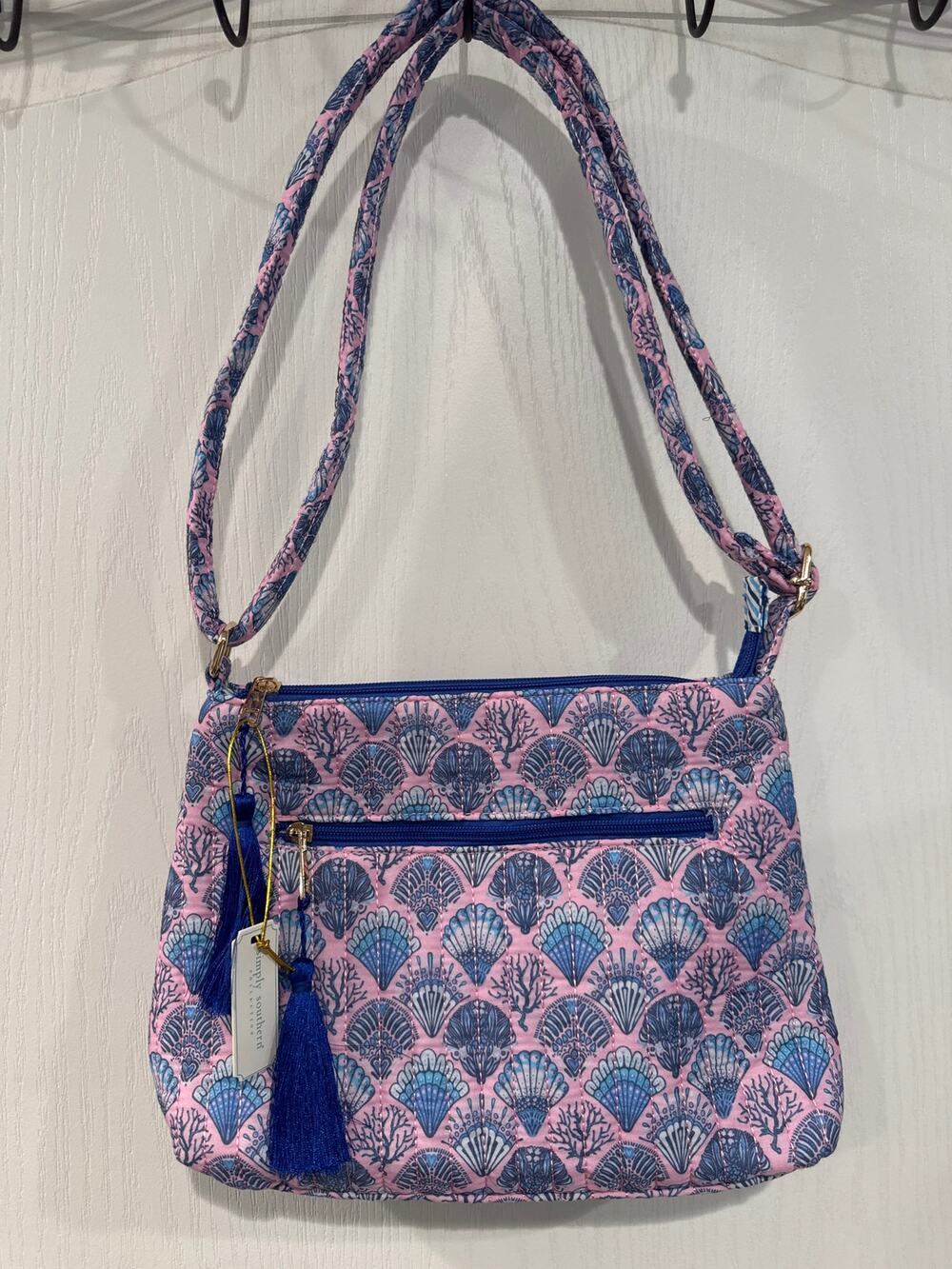 Simply Southern Quilted Crossbody Bag Pink Blue Seashell Coastal NWT